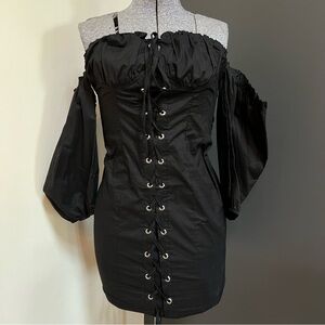 Off the shoulder lace up corset mini dress